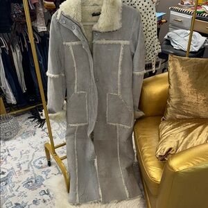 💥SOLD💥Topshop 100% genuine suede Gray Teddy Jacket with Oversized Plush Collar